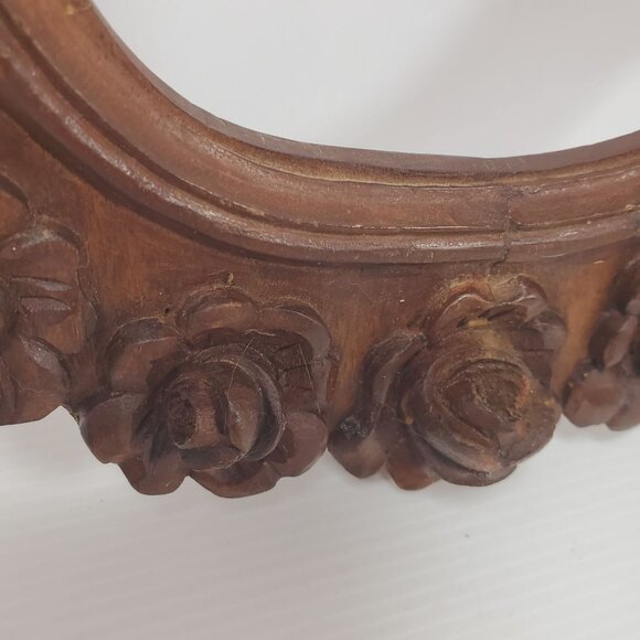 VTG Hand Carved Wooden Oval Frame Floral Boho Wall Art Frame Rustic Cottagecore - Picture 3 of 14